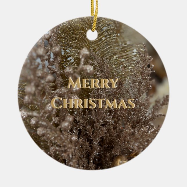 Moderne frohe Weihnachts-Gold-Keramik Ornament (Vorne)