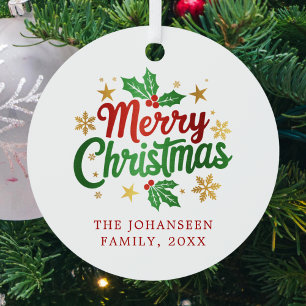 Moderne frohe Weihnachts-Keepake-Typografie-Famili Ornament Aus Metall