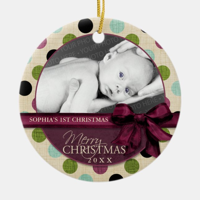Moderne frohe Weihnachts Polka Dots Ornament (Vorne)