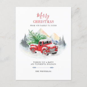 Moderne frohe Weihnachts-Red-Truck-Familie Feiertagspostkarte