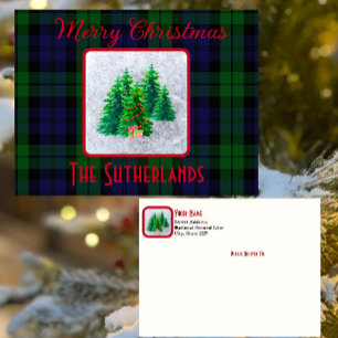 Moderne frohe Weihnachts-Schwarze Uhr Tartan Karo Feiertagspostkarte