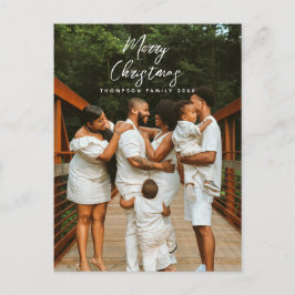 Moderne frohe Weihnachts-Script Familie Foto Xmas Feiertagspostkarte