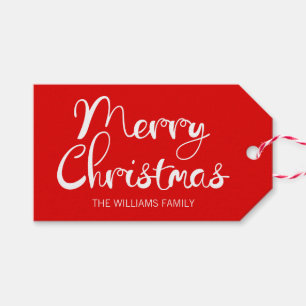 Moderne frohe Weihnachts-Script Red Gift Tag Geschenkanhänger