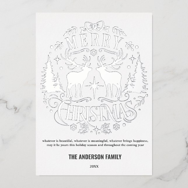 Moderne frohe Weihnachts-Silberwurzelkarte Folien Feiertagskarte (Vorderseite)