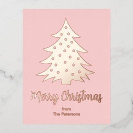 Moderne frohe Weihnachtsbaum Custom Rose Gold Folien Feiertagspostkarte