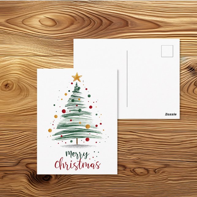 Moderne Frohe Weihnachtsbaum-Illustration Postkarte (Von Creator hochgeladen)