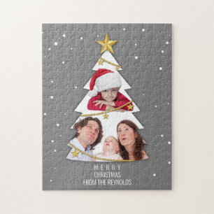Moderne frohe Weihnachtsbaume Foto Collage Gray Puzzle