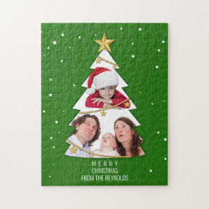 Moderne frohe Weihnachtsbaume Foto Collage Green Puzzle