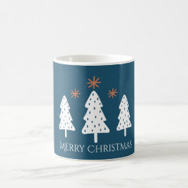 Moderne frohe Weihnachtsbäume und Sterne Blaue Tas Kaffeetasse