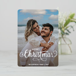 Moderne frohe Weihnachtsfamilie Foto Name Tartan F Folien Feiertagskarte