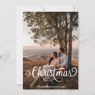 Moderne frohe Weihnachtsfamilie Foto Name Tartan Feiertagskarte