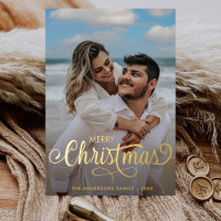 Moderne frohe Weihnachtsfamilie Foto Name Tartan