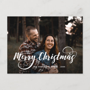 Moderne frohe Weihnachtsfamilie Foto Name Tartan H Feiertagspostkarte