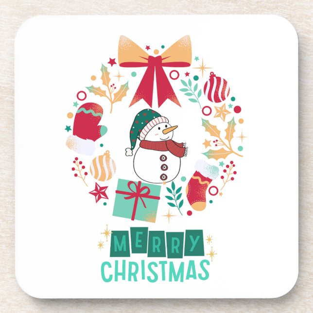 Moderne frohe Weihnachtsflora Familie Stilvoll Getränkeuntersetzer (Vorderseite)