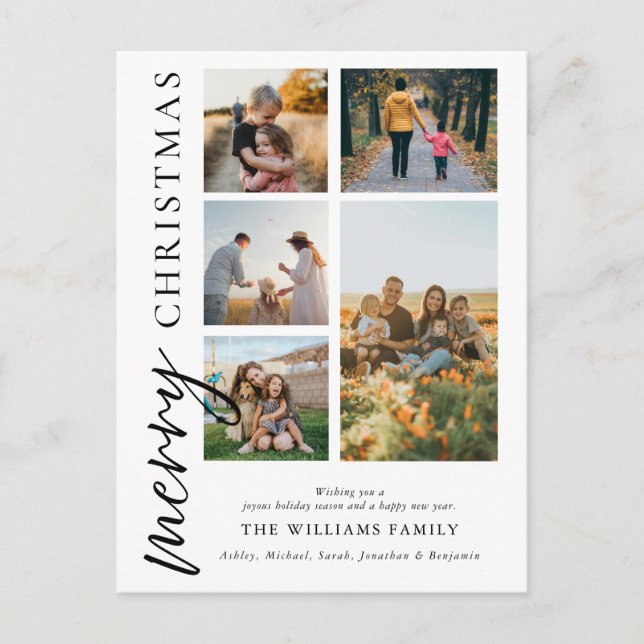 Moderne frohe Weihnachtsfoto Collage Feiertagspostkarte (Vorderseite)