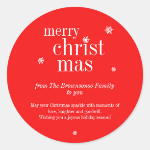 Moderne frohe Weihnachtsgedächtnis rot Runder Aufkleber