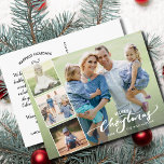 Moderne frohe Weihnachtshandschrift FotoCollage Postkarte<br><div class="desc">Feiern Sie die Saison mit dieser lustigen Postkarte mit 4 Ihrer Fotos und den handgeschriebenen Worten "Frohe Weihnachten" auf der Vorderseite und Ihrer individuellen Note auf der Rückseite. Oder, wenn Sie möchten, löschen Sie die typisierte Notiz auf der Rückseite und schreiben Sie jede Postkarte einzeln. Fügen Sie Ihre Adresse für...</div>