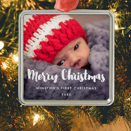 Moderne frohe Weihnachtsjunge Foto Metal Ornament Aus Metall