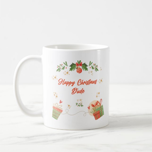 Moderne frohe Weihnachtskarte für den Kumpel mit f Kaffeetasse (Links)