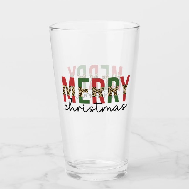 Moderne frohe Weihnachtsleopard Print Minimalistis Glas (Vorderseite)