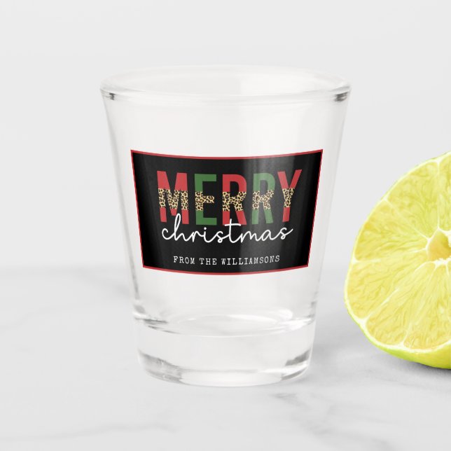 Moderne frohe Weihnachtsleopard Print Minimalistis Schnapsglas (Vorderseite)
