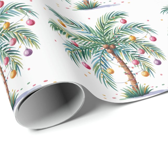 Moderne frohe Weihnachtspalme Tree Light Geschenkpapier (Rolleneckpunkt)