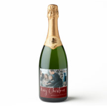 Moderne frohe Weihnachtsschrift 2 Foto Collage Rot