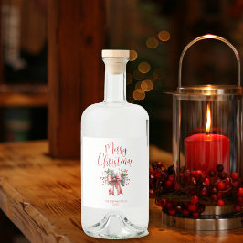 Moderne frohe Weihnachtsschrift Holly Bow Alkoholflaschenetikett