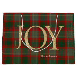 Moderne frohe Weihnachtsschrift Joy tartan rot Große Geschenktüte