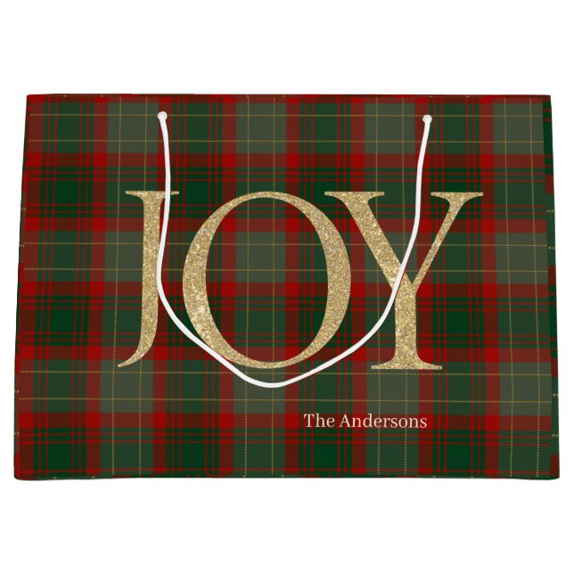 Moderne frohe Weihnachtsschrift Joy tartan rot Große Geschenktüte (Vorderseite)