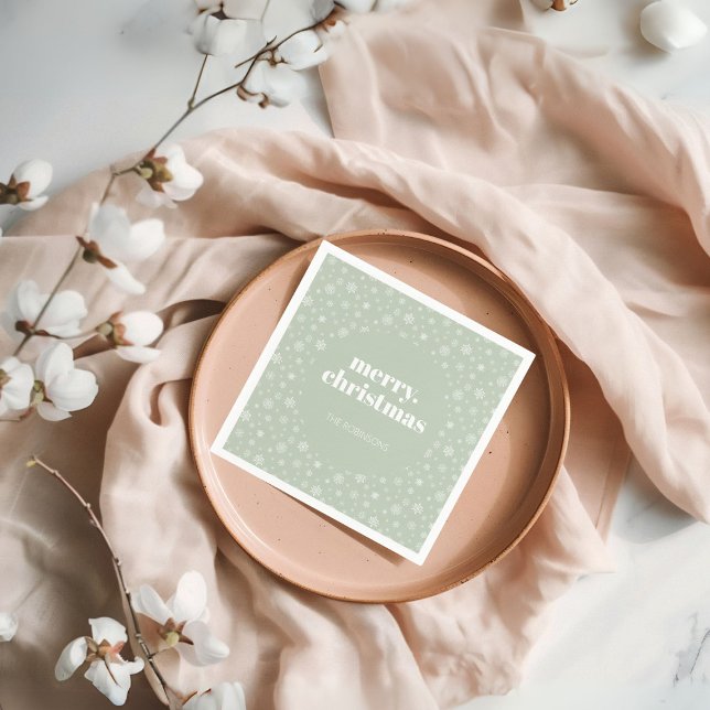 Moderne frohe Weihnachtszeit Grüne Schneeflocke Serviette (Christmas holiday snowflake pattern napkin)