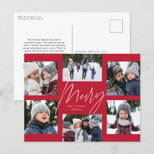Moderne fröhliche 6 Foto Weihnachtscollage rot Feiertagspostkarte