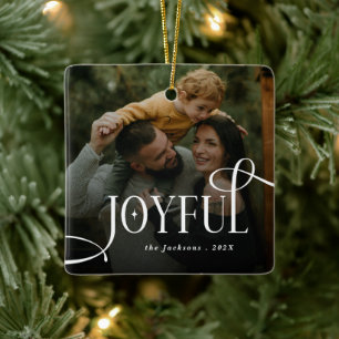 Moderne fröhliche Familie 2 Foto Weihnachten Keramikornament
