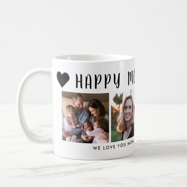 Moderne fröhliche Mutter Tag Mama Herz Foto Grid Kaffeetasse (Links)