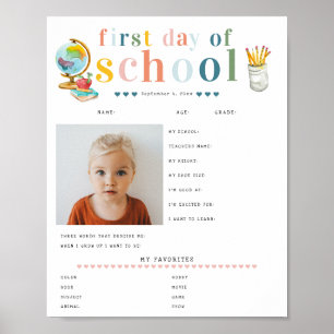 Moderne, fröhliche Schrift 1. Schultag Poster