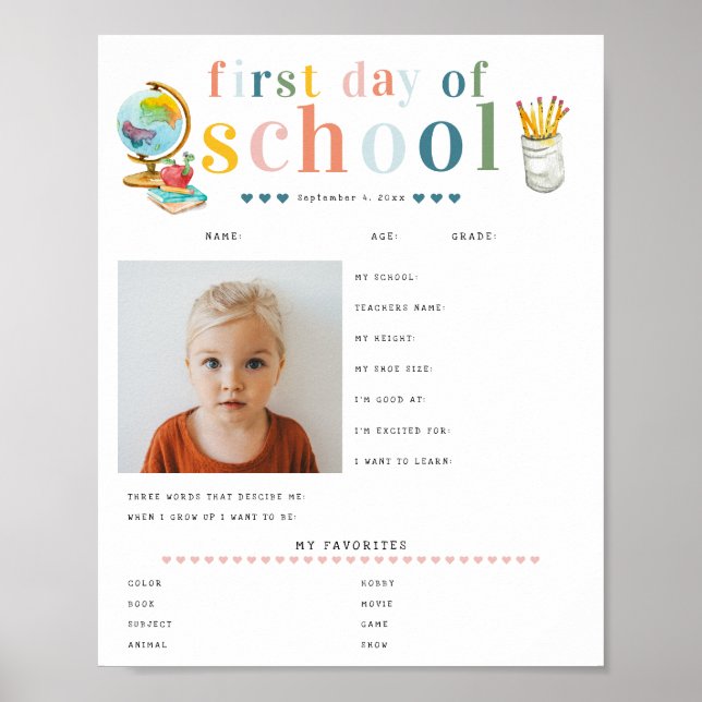 Moderne, fröhliche Schrift | 1. Schultag Poster (Vorne)