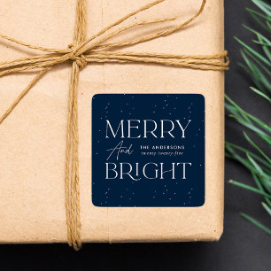 Moderne fröhliche und strahlende Navy-Weihnachtsde Quadratischer Aufkleber