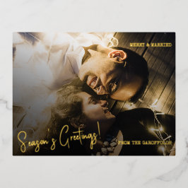 Moderne, fröhliche Verheiratete Personalisierte Fo Folien Feiertagspostkarte