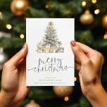 Moderne, fröhliche Weihnachtsbaumschrift Feiertagskarte<br><div class="desc">Modernes, fröhliches Weihnachtsbaumbild. Verfügbar in digitaler Form und gedruckt. Moderner Stil. Frohe Weihnachten ist in einem eleganten Set Skript in der Weise und die Erholung des Textes können Sie leicht personalisieren. Sie können alle Farben für Text und Hintergrund über die Option Anpassen weiter wählen. Zurück ist leer und perfekt, um...</div>