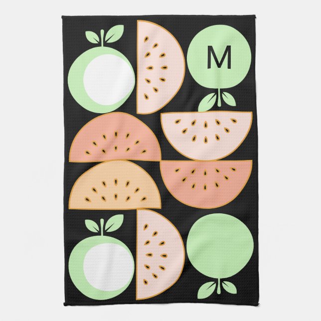 Moderne Früchte monogrammiert im skandinavischen M Geschirrtuch (Vertikal)