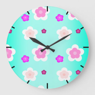 Moderne Frühlings-aqua-verlaufende violette Flora- Große Wanduhr