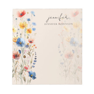 Moderne Frühlings-Sommer-Wildblumen Name Champagne Notizblock