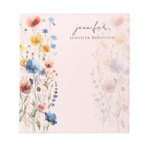 Moderne Frühlings-Sommer-Wildblumen Name Rosa Notizblock