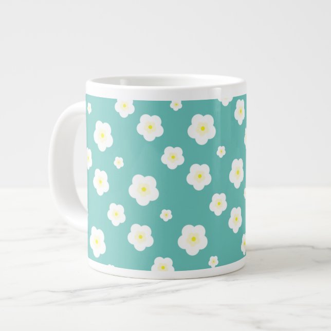 Moderne Frühlingsaqua gelbe Flora Muster Jumbo-Tasse (Vorderseite Links)