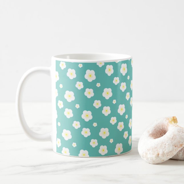 Moderne Frühlingsaqua gelbe Flora Muster Kaffeetasse (Mit Donut)