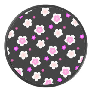 Moderne Frühlingsaqua lila Blumenmuster Eishockey Puck