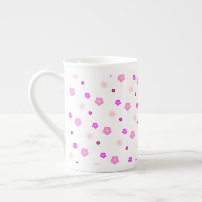 Moderne Frühlingsaqua lila Blumenmuster Prozellantasse (Links)