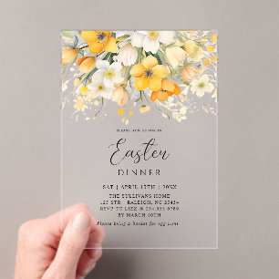 Moderne Frühlingsblumen-Osterdinner in Gelb Acryleinladungen