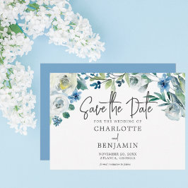 Moderne Frühlingsblütenschmuck Blau Save the Date