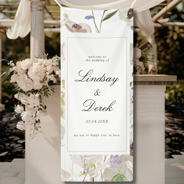Moderne Frühlingshochzeitsbegrüßung Banner (Modern Spring Boho Floral Watercolor Wedding Welcome Banner)